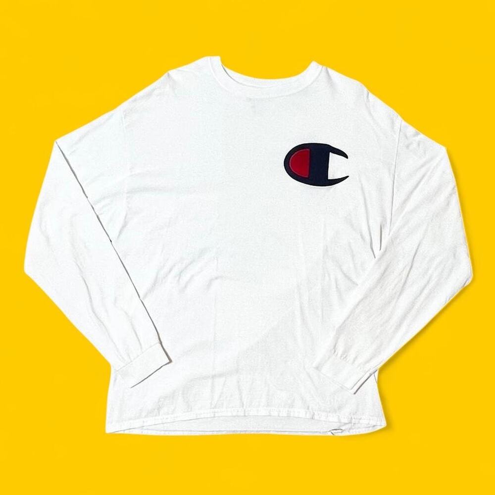 Champion XL Long Sleeve Shirt White | Oversized Logo | Streetwear Essential
